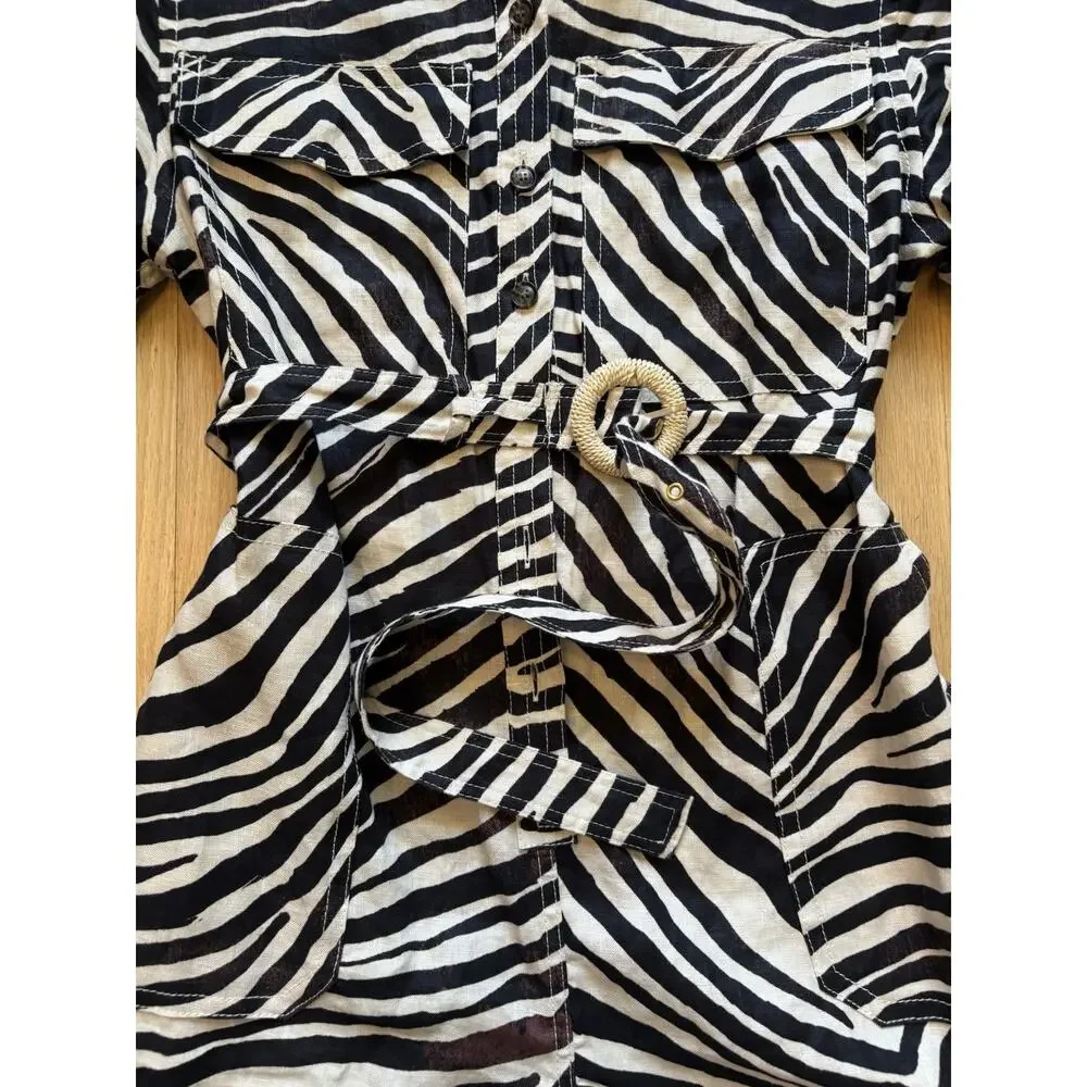 Banana Republic Linen Zebra Print Safari Romper M 100% Linen